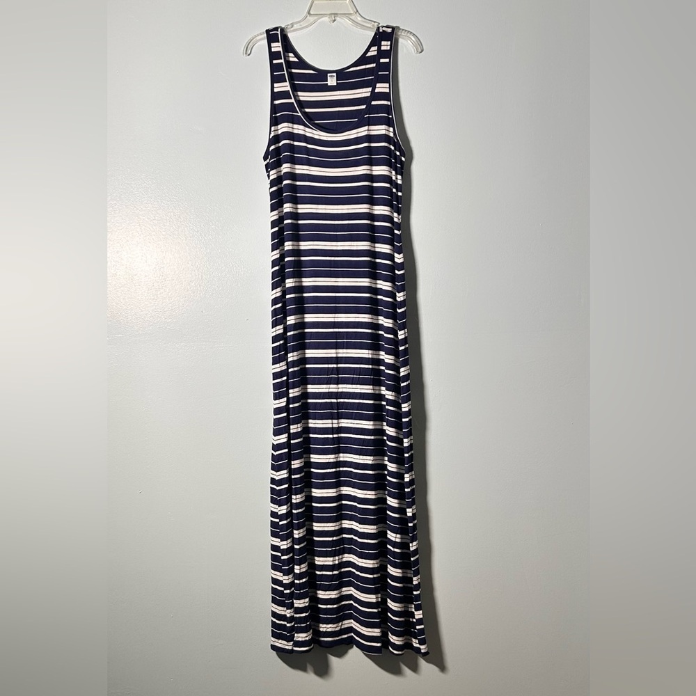 Old Navy Navy and White Striped Sleeveless Maxi Dress